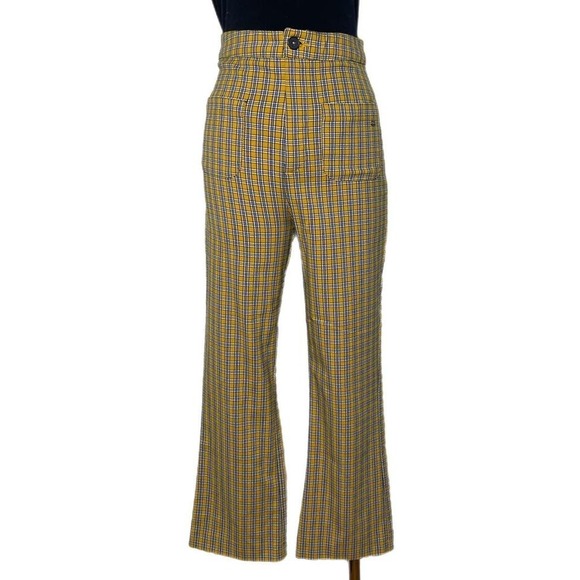 Yellow and black plaid high-waisted flare cropped pants small - Picture 2 of 8